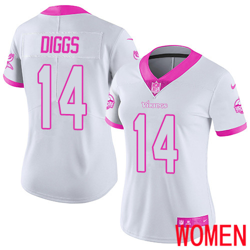 Minnesota Vikings #14 Limited Stefon Diggs White Pink Nike NFL Women Jersey Rush Fashion->youth nfl jersey->Youth Jersey